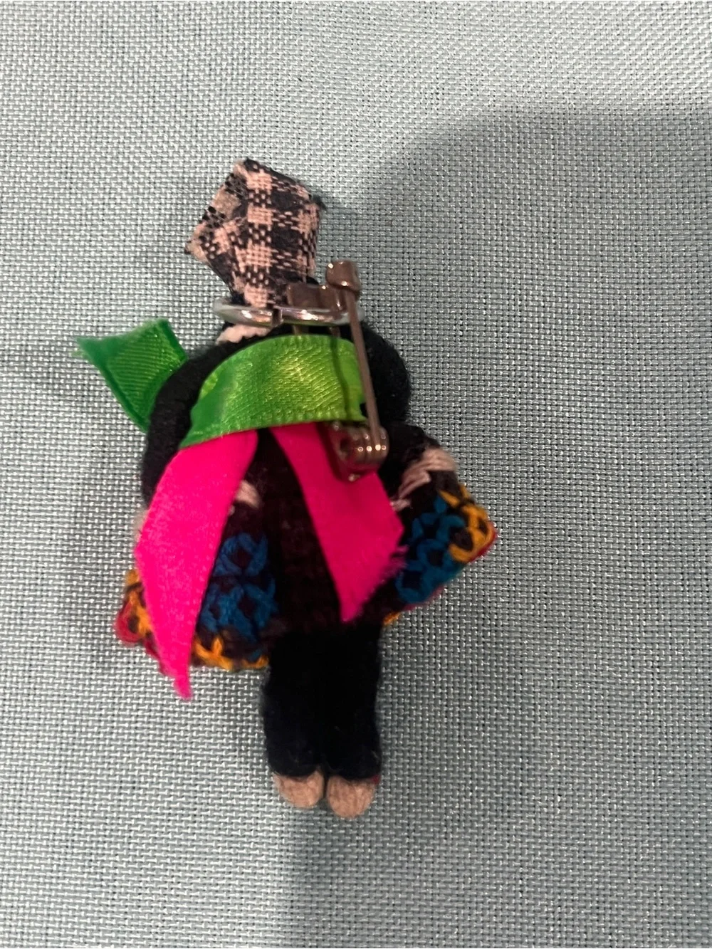 Handcrafted Multicolor Doll Brooch with Bright Green Accent